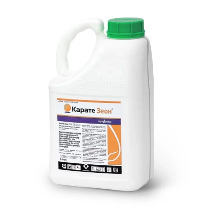 Белая канистра с зелёной крышкой и этикеткой КАРАТЕ ЗЕОН 050 CS