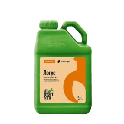 Зелена канистра з етикеткою Логус для захисту рослин від шкідників