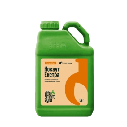 Зелена канистра з етикеткою Нокаут Екстра від Alfa Smart Agro