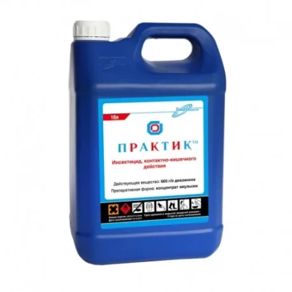 Синяя канистра с этикеткой ПРАКТИК - Praktik EC, инсектицид (Діазинон, 600 г/л)