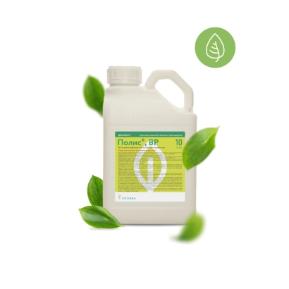 White jug with green label and text «Organic insecticide» - Against Colorado Potato Beetle