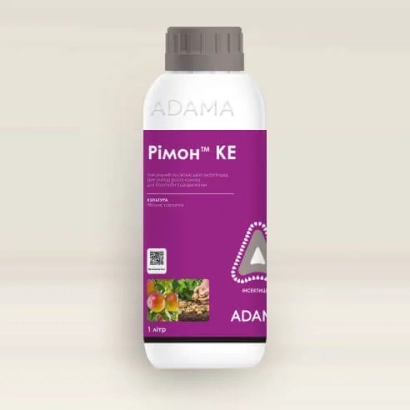 Бутылка инсектицида Римон КЕ с фиолетовой этикеткой и логотипом ADAMA