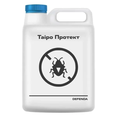 Белая канистра с надписью Таиро Протект и изображением жука в круге