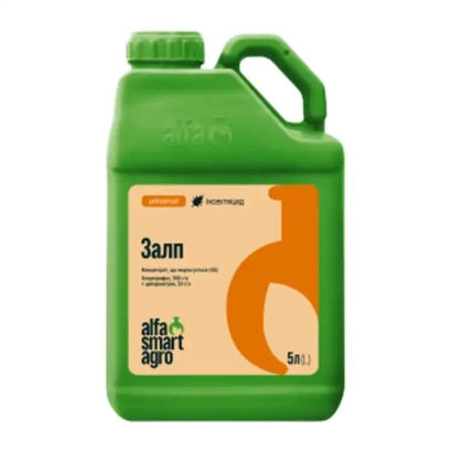 Зеленая канистра с этикеткой Залп от Alfa Smart Agro