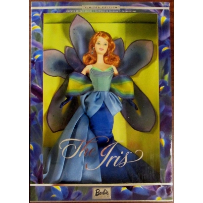 Packaging featuring Barbie doll in Iris costume