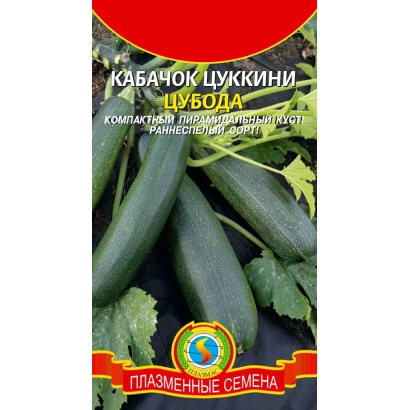 Пакет семян кабачка ЦУБОДА с изображением спелых зеленых плодов