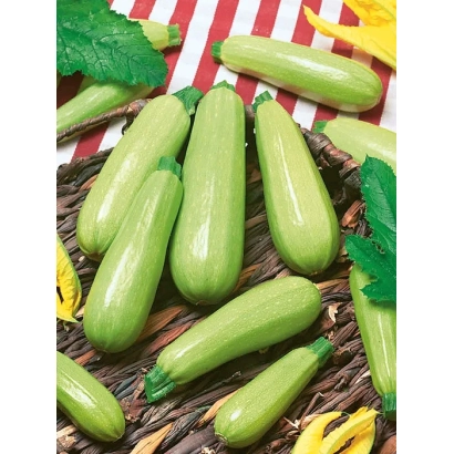 Зеленые кабачки на плетеной подложке с листьями и желтыми цветами - ХОББИ