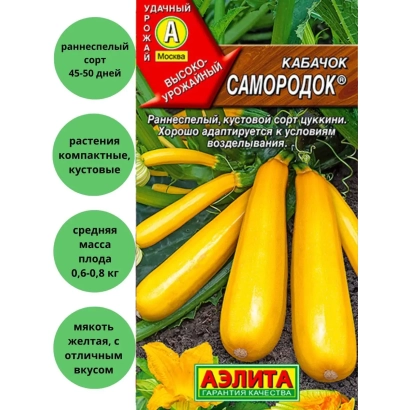 Пакет насіння кабачка Самородок з зображенням жовтих плодів - ДИКОРОСЛИЙ