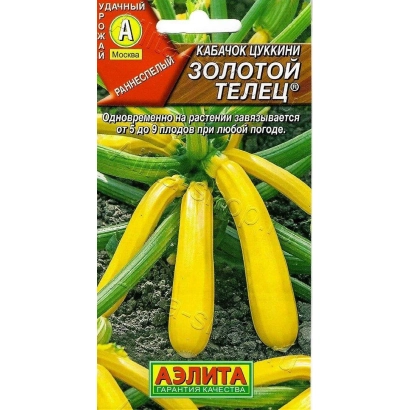 Пакет семян кабачка ЗОЛОТОЙ ТЕЛЕЦ с изображением желтых плодов