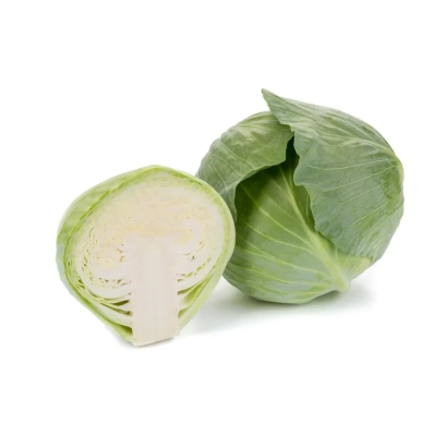 Fresh cabbage, cut in half, on a white background - Congama