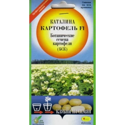 Мешок семян картофеля Каталина F1 с фото поля и клубней