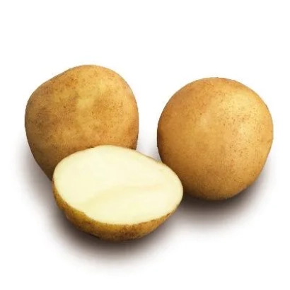 Три картоплини, одна розрізана навпіл, на білому фоні - ЛА СТРАДА