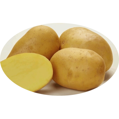 Клубни картофеля на белой тарелке, один разрезан пополам - ЛИСАНА