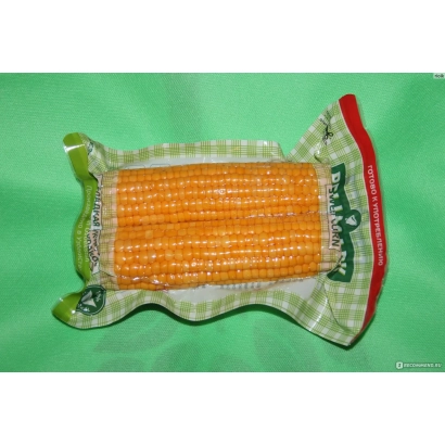 Упаковка кукурузы в вакуумной упаковке с зеленой этикеткой - Балма