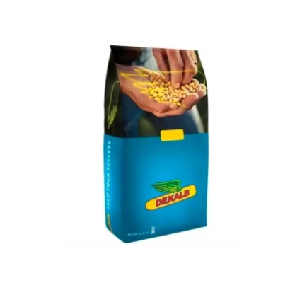 Blue seed bag of corn with DENKA logo and image of grains in hands. - DKC4231