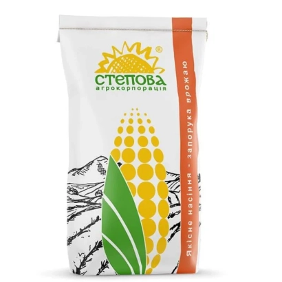 Пакет семян кукурузы с изображением початка и логотипом Степнова - Днепровский 288 СВ