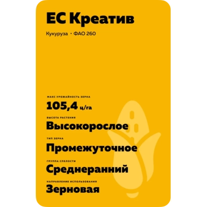 Пакет семян кукурузы ЕС Креатив, урожайность 105,4 ц/га, промежуточное, среднеранний зерновой сорт