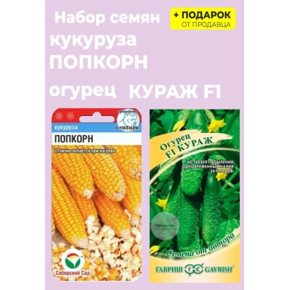 Seed set for corn popcorn cucumber KURAZH F1 in packaging