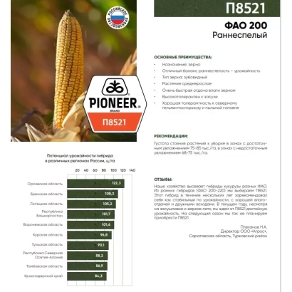 Насіння кукурудзи П 8521 на упаковці