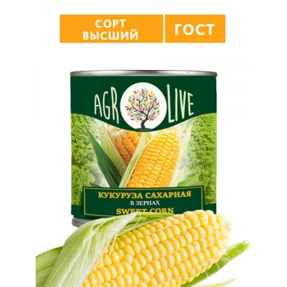 Банка кукурузы сорта P8358 с изображением початка и надписью 'Кукуруза сахарная' - Р8358 / П8358
