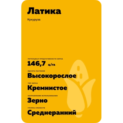 Семенной пакет кукурузы РМ 146, желтый фон с текстом и изображением початка