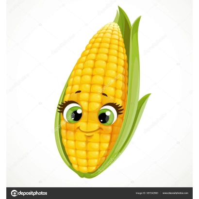 Усміхнений мультяшний початок кукурудзи СМОЛИК на білому фоні