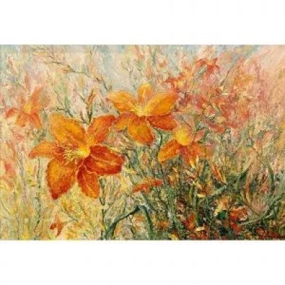 Желтые цветы лилейника на фоне травы - ЛИЛИАН УИРИК