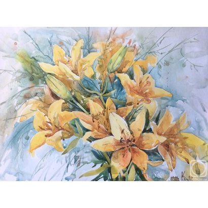 Иллюстрация желтых лилий на фоне - Антонина