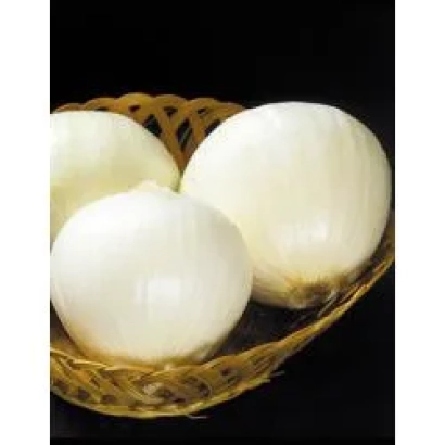 Три белые луковицы в плетёной корзине на чёрном фоне - Дивино F1