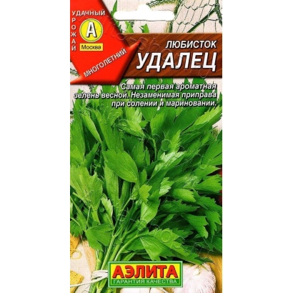 Seed packet of Lovage REMEDY with greenery image and AELEITA logo
