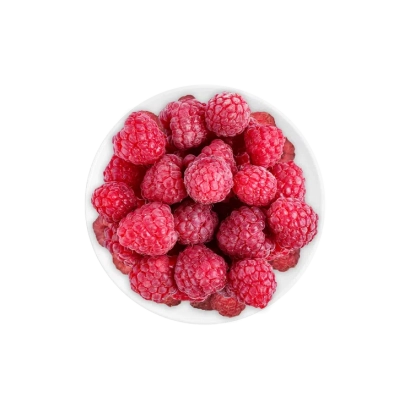 Кучка свежих малин на белой тарелке - Видбирна