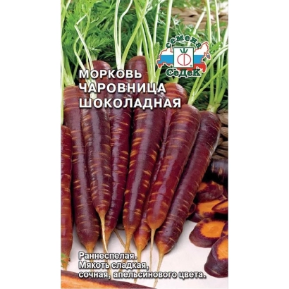 Морковь Чаровница Шоколадная на упаковке семян
