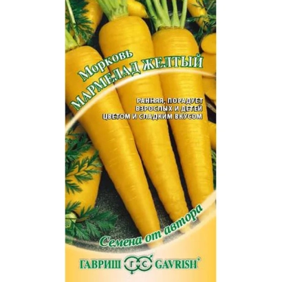 Пакет семян моркови МАРМЕЛАД ЖЁЛТЫЙ с изображением желтых корнеплодов