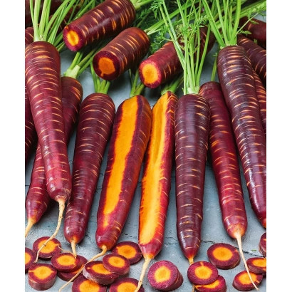 Fresh Purple Heitz carrots on a wooden board - PURPLE HEYZ