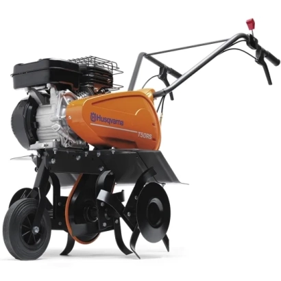 Husqvarna T50RS walk-behind tiller with orange body and black wheels