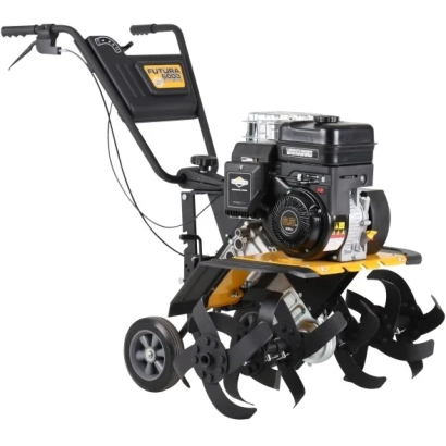 Мотоблок TEXAS Futura 6003B с желто-черным корпусом и черными лопастями