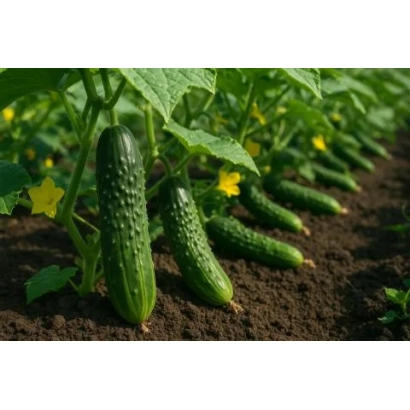 Cucumbers growing in a row with yellow flowers - ACTIVATOR