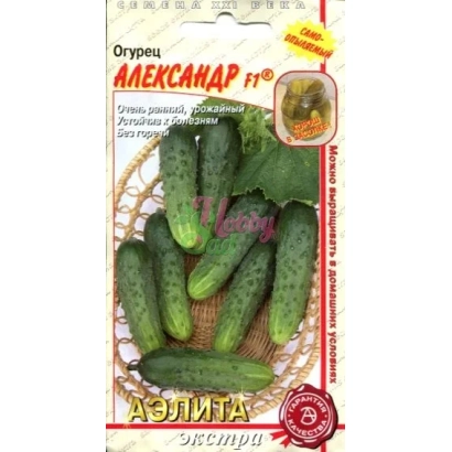 Пакет насіння огірка 'Олександр' з зображенням зелених огірків