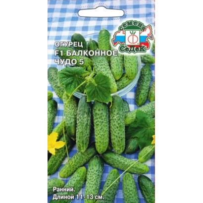 Семена огурца «Балконное чудо» в упаковке с изображением плодов