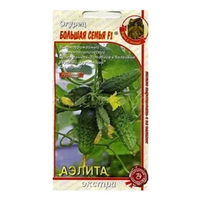 Пакет насіння огірків ВЕЛИКА СІМ'Я з зображенням плодів