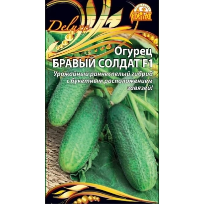 Пакет семян огурца БРАВЫЙ СОЛДАТ с изображением зеленых огурцов