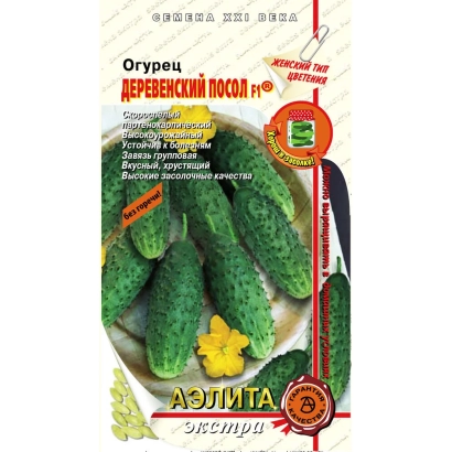 Пакет насіння огірка «Сільський посол» з зображенням зелених огірків