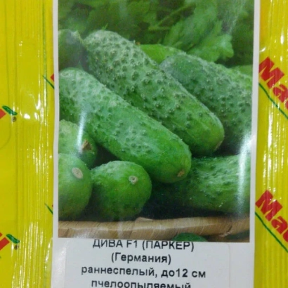Пакет насіння огірка ДІВА F1 (ПАРКЕР) з зображенням плодів - Дива (АХ 155) / Діва