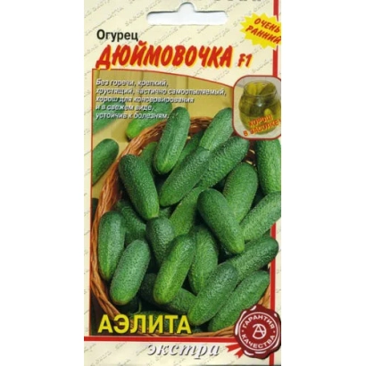 Пакет насіння огірка Дюймовочка F1 з зображенням зелених огірків - МІКРОЧКА
