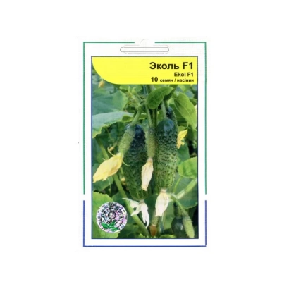 Пакет семян огурца Эколь F1 с изображением плодов и цветов