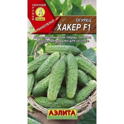Seed packet of cucumber HACKER F1 with image of fruits
