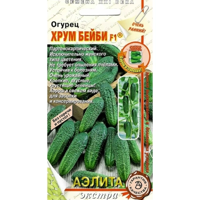 Пакет насіння огірка ХРУМ БЕЙБІ з зображенням зелених огірків