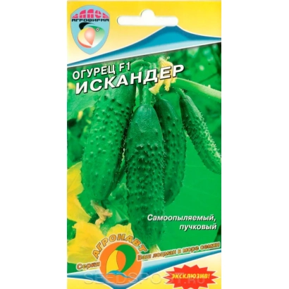 Пакет семян огурца Искандер с изображением зелёных огурцов
