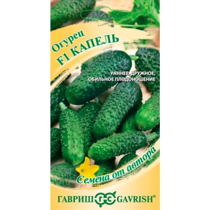 Пакет семян огурца F1 Капель с изображением зеленых огурцов