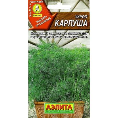 Seed packet of cucumber Karluša against a garden bed